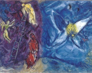 La victoire du prophétisme. &quot;Vous avez combattu contre les hommes et Dieu, et vous avez gagné, donc votre nom n&#039;est plus une simple cravate de sang, mais atteste plutôt l&#039;Esprit de Liberté, la Magie de la Liberté, ainsi que le Fils - Père - Mère de l&#039;univers entier - Image: Marc Chagall: le rêve de Jacob (1960-1966). La peinture peut être divisée en deux parties, à gauche, Jacob rêve d&#039;une échelle avec des anges descendants, un symbole de la Divine Providence, à l&#039;inverse, à droite, elle Est possible de voir le porteur d&#039;Angel de LIGHT. La synergie avec le &quot;Doppelgänger&quot; soutient les pauvres d&#039;esprit qui sont fatigués de combattre un match gagnant contre les puissants, ... une communion avec la Lumière qui assure la victoire ...